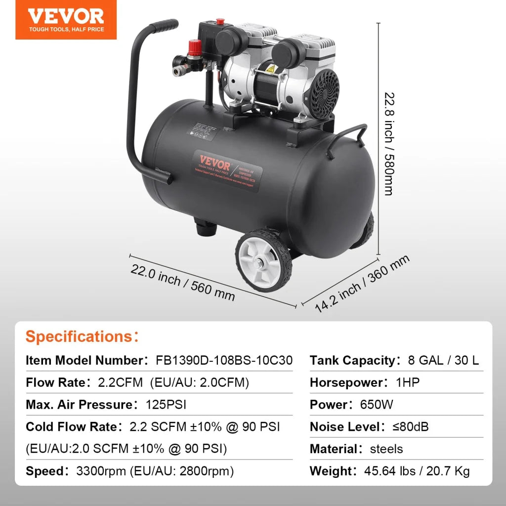 VEVOR Air Compressor Compact Portable Oil Free Compressor