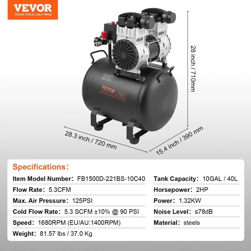 VEVOR Air Compressor Compact Portable Oil Free Compressor