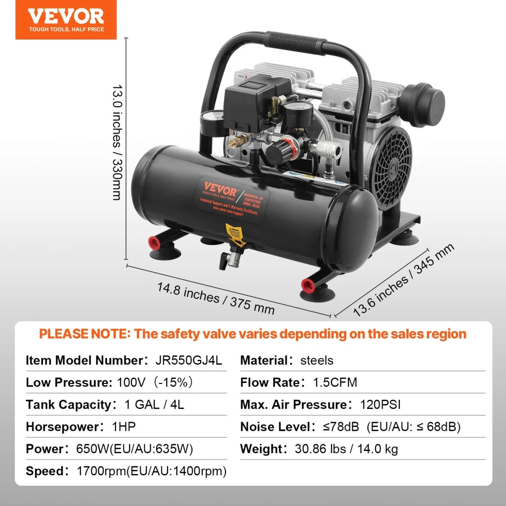 VEVOR Air Compressor Compact Portable Oil Free Compressor