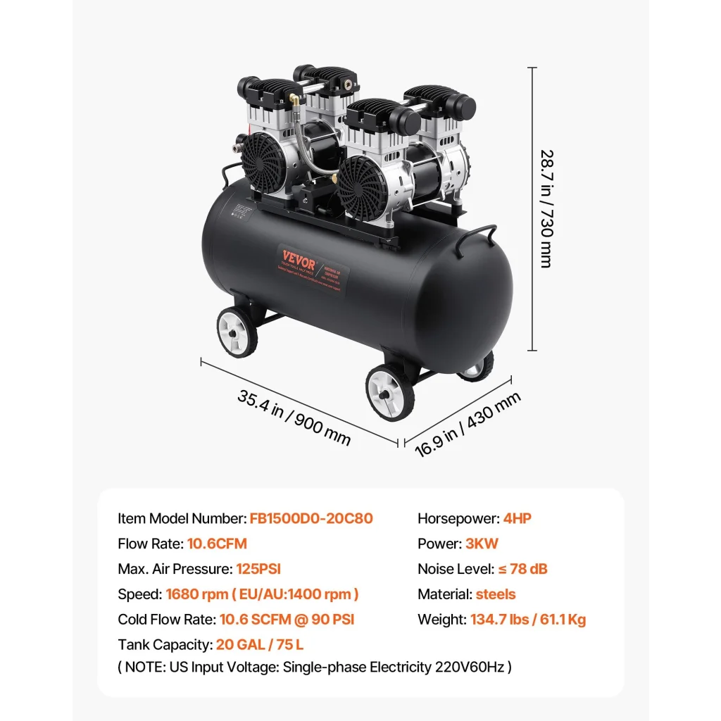 VEVOR Air Compressor Compact Portable Oil Free Compressor