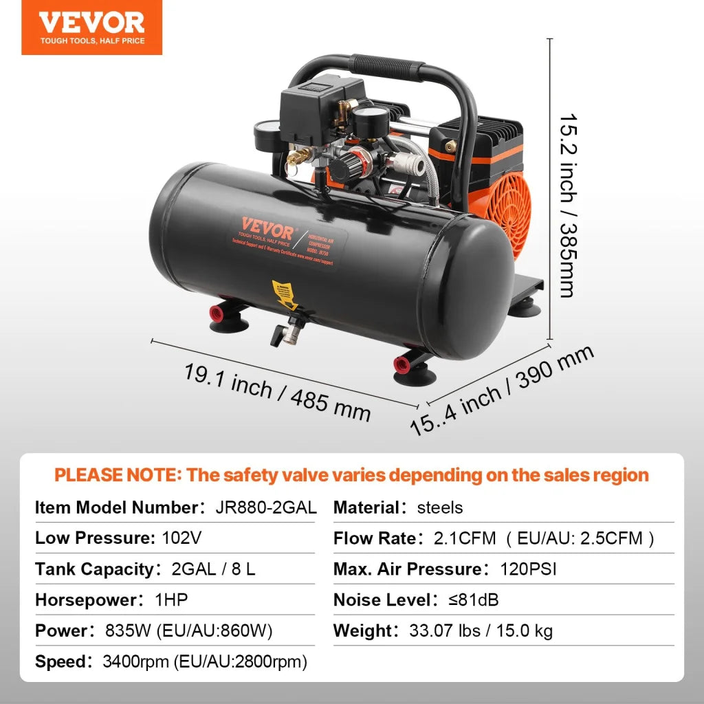 VEVOR Air Compressor Compact Portable Oil Free Compressor