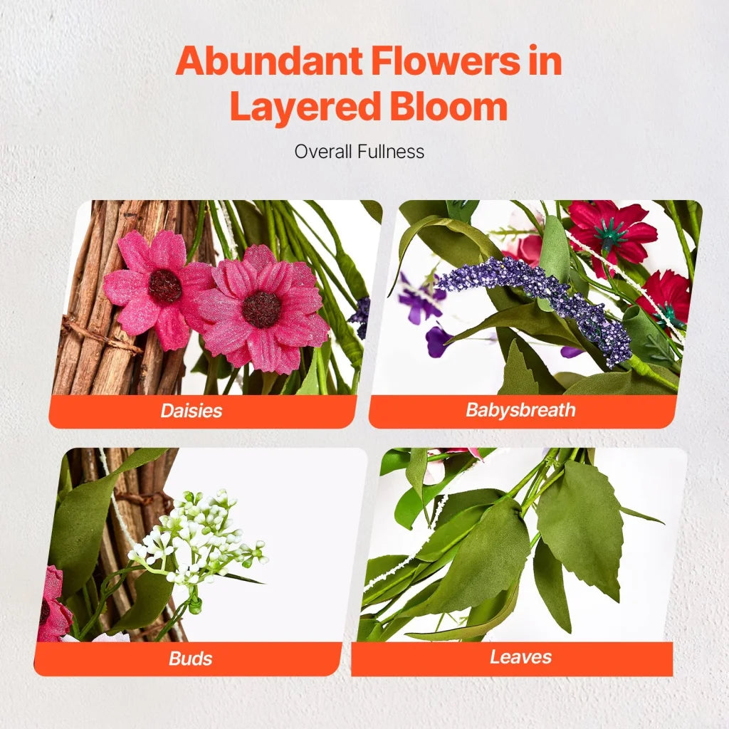 VEVOR Artificial Decorative Wreath 55.88 cm Pink Green