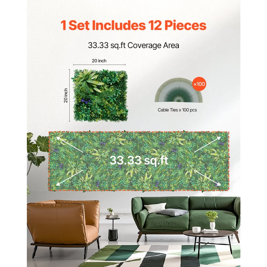 VEVOR Artificial Grass Wall Panels 12 PCS 20 x 20 inch 3D