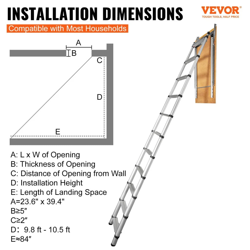 VEVOR Attic Ladder Telescoping 158.76kg Capacity 100cm x