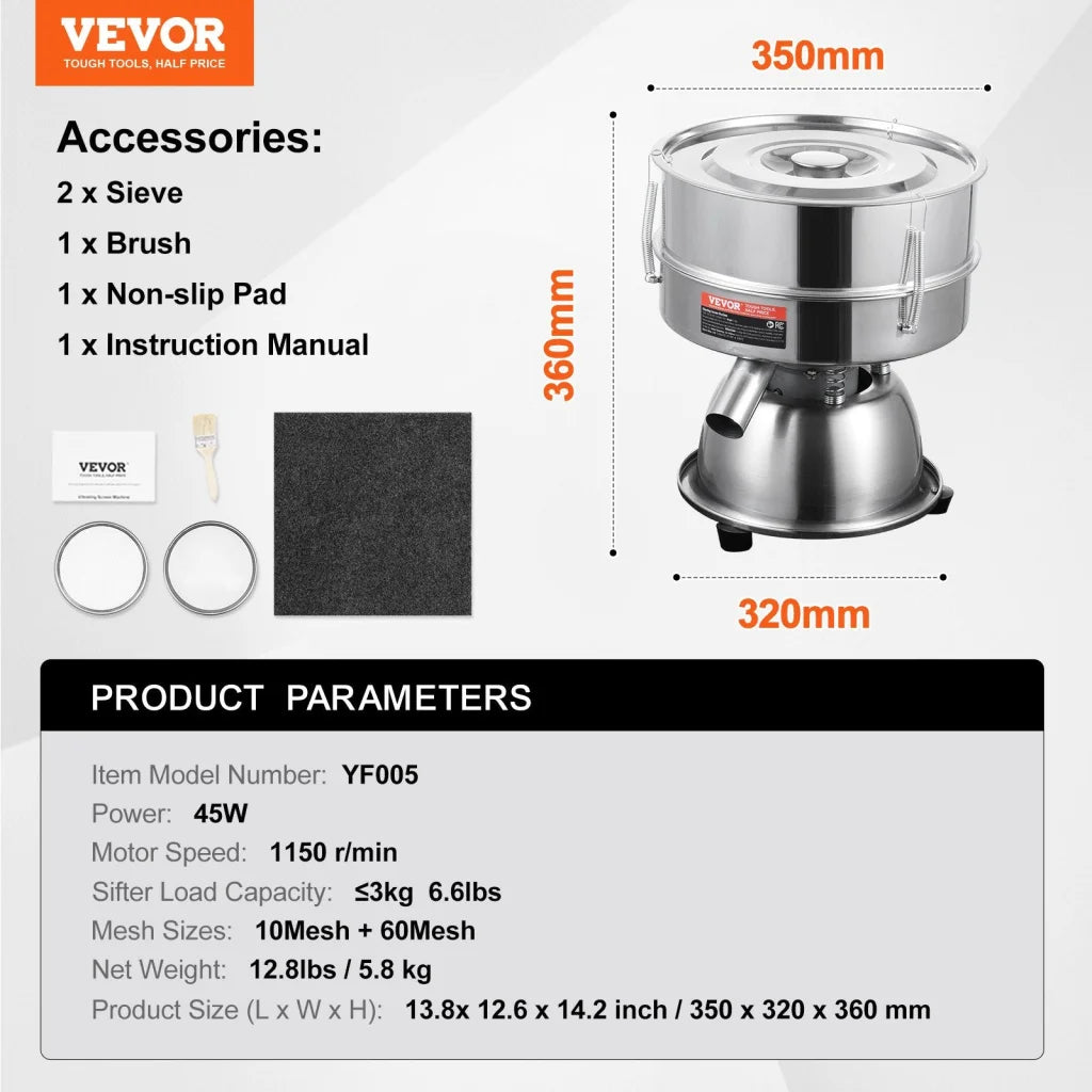 VEVOR Automatic Electric Vibrating Sieve Stainless Steel