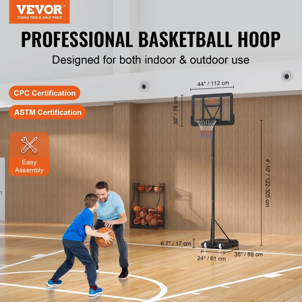 VEVOR Basketball Hoop 4-10 ft Adjustable Height Portable
