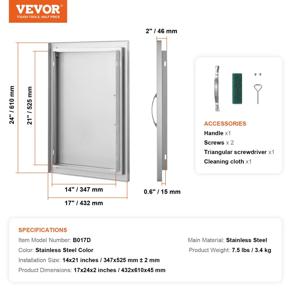 VEVOR BBQ Access Door 432x610 mm Single Outdoor Kitchen