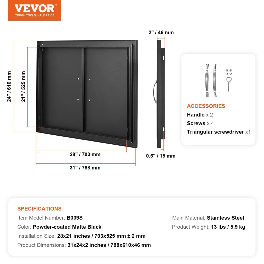 VEVOR BBQ Access Door 788x610 mm Double Outdoor Kitchen