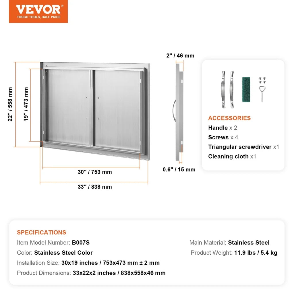 VEVOR BBQ Access Door 838x558 mm Double Outdoor Kitchen