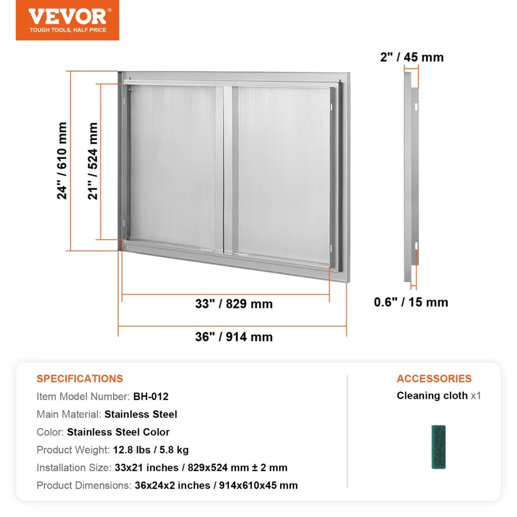 VEVOR BBQ Access Door 914x610 mm Double Outdoor Kitchen