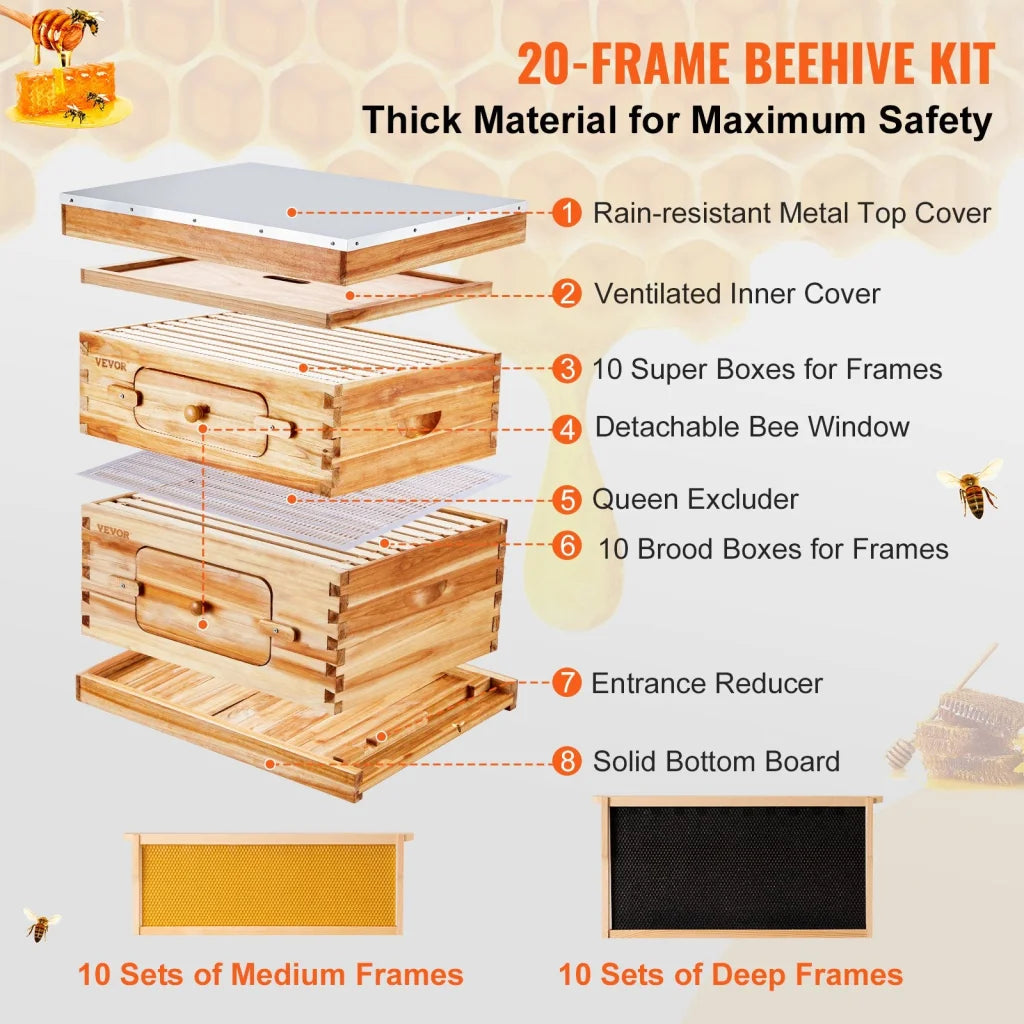 VEVOR Bee Hive 20 Frame Bee Hives Starter Kit Beeswax