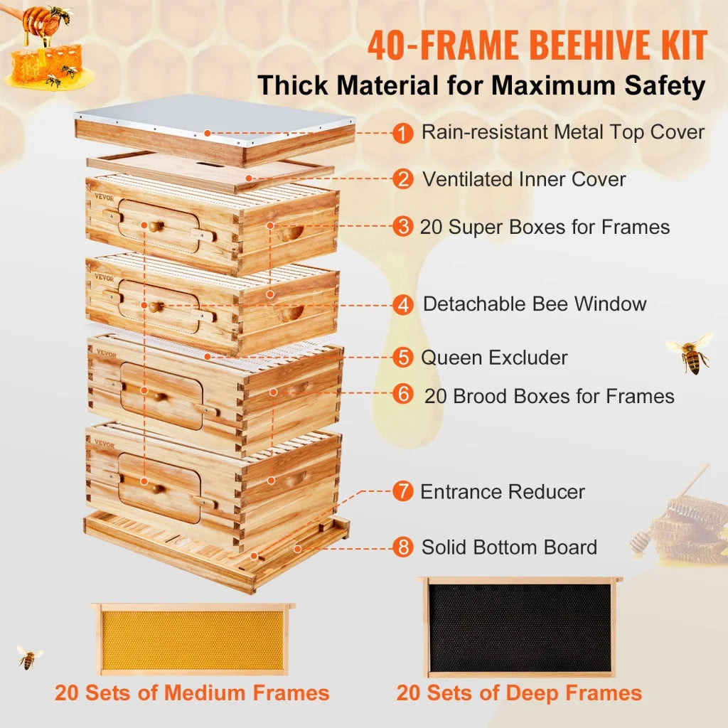 VEVOR Bee Hive 40 Frame Bee Hives Starter Kit Beeswax