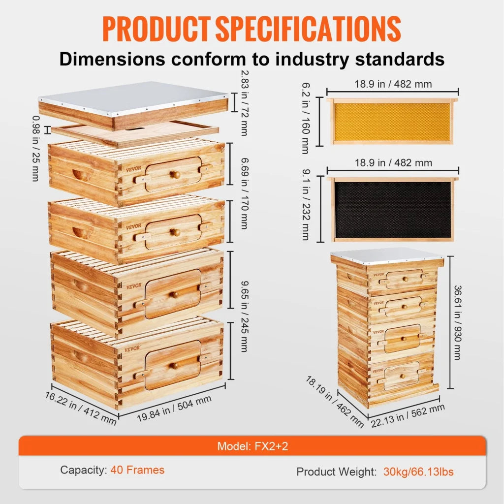 VEVOR Bee Hive 40 Frame Bee Hives Starter Kit Beeswax