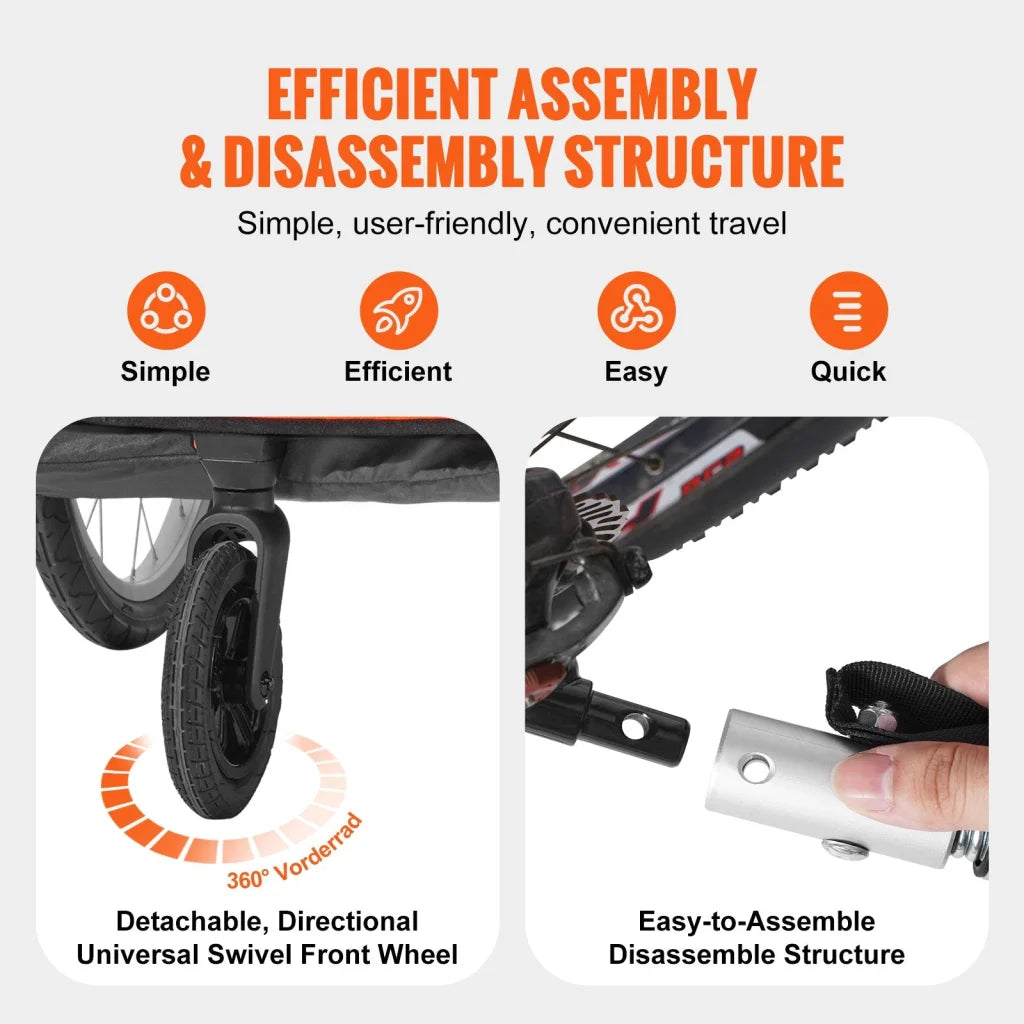 VEVOR Bike Trailer for Toddlers Kids Double Seat 45 kg Load