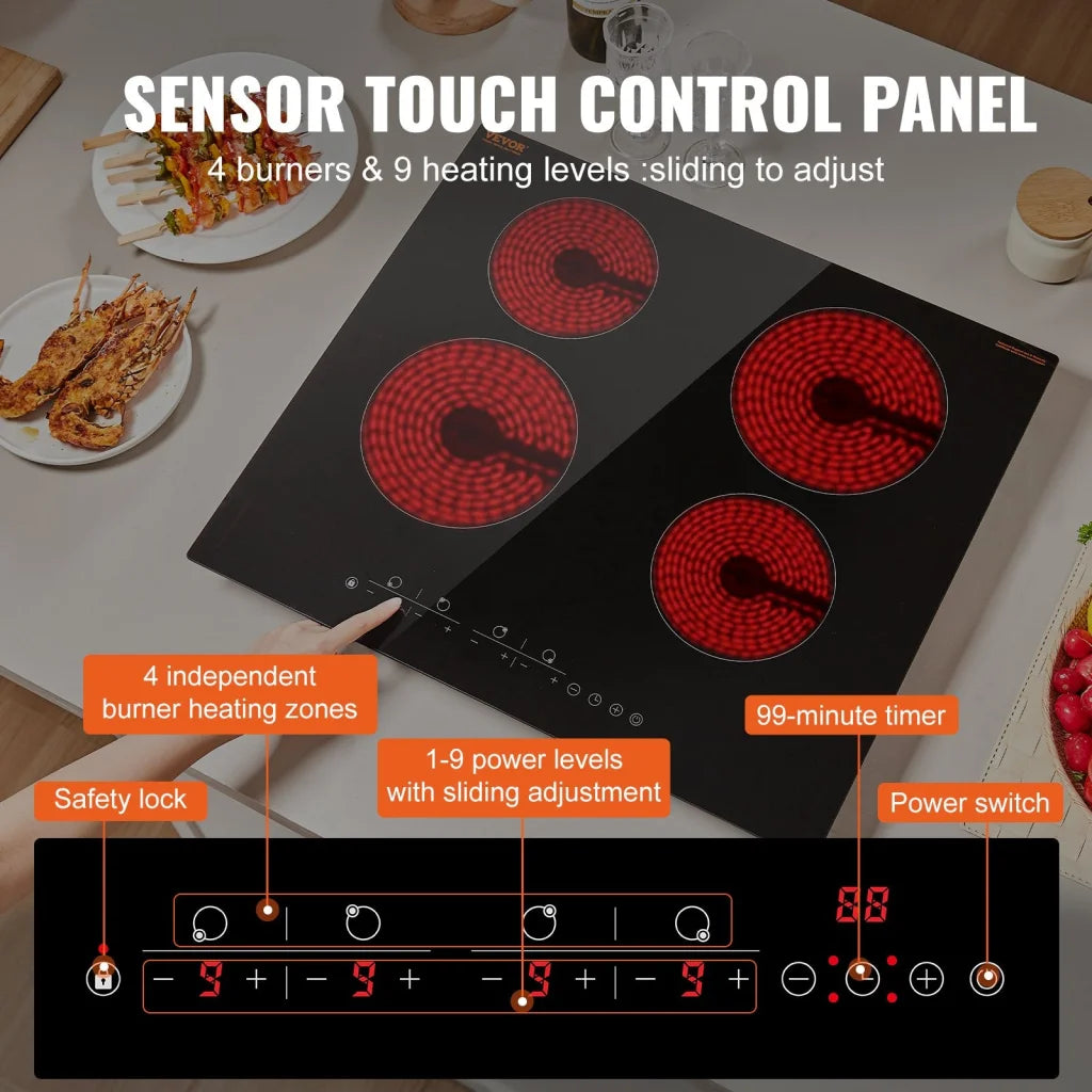 Built-in Electric Cooktop Radiant Ceramic Cooktop 4 Burners