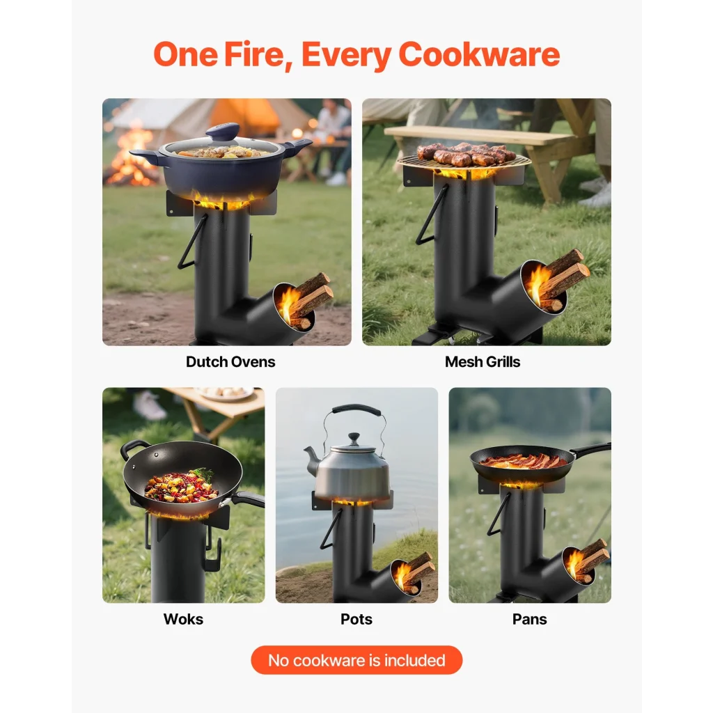 VEVOR Camping Rocket Stove Wood Burning Portable Rocket