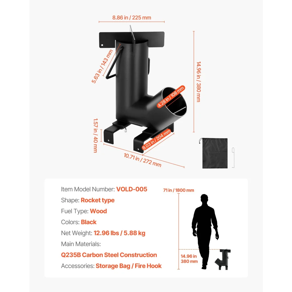 VEVOR Camping Rocket Stove Wood Burning Portable Rocket