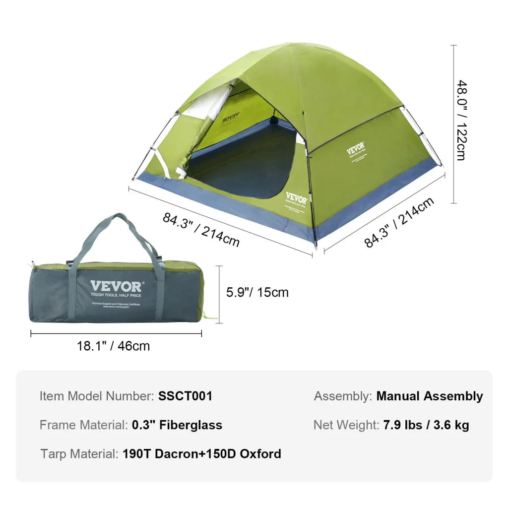 VEVOR Camping Tent 7 x 7 x 4 ft Fit for 6 Person Waterproof