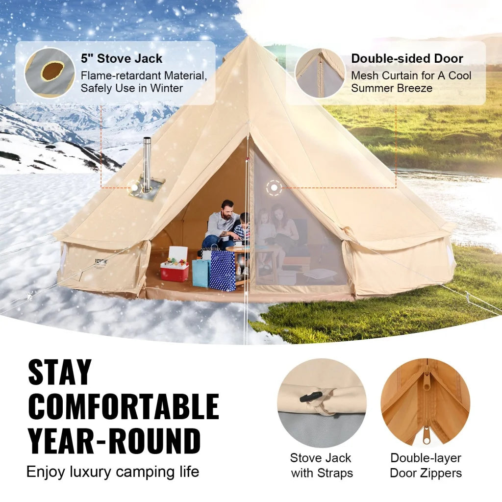 VEVOR Canvas Bell Tent 4m/13.12ft 4-Season Camping Yurt