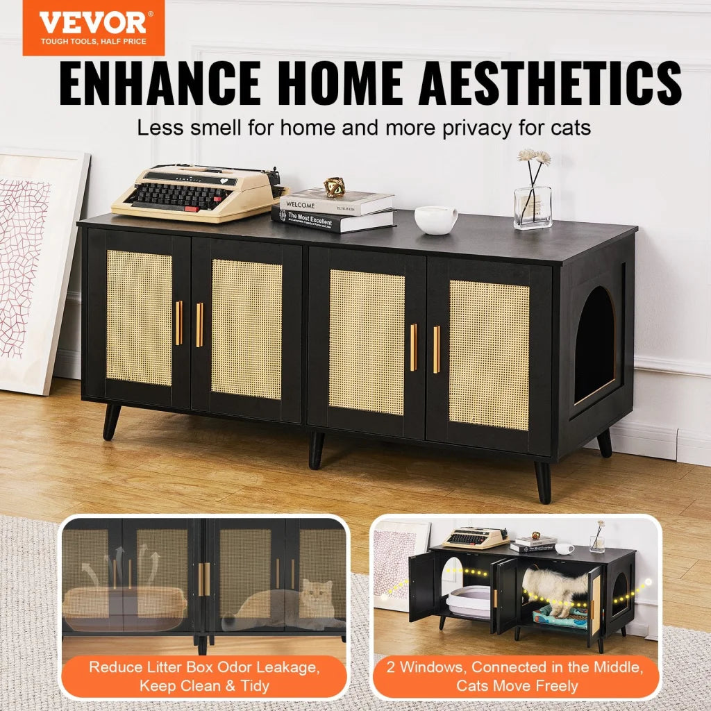 VEVOR Cat Litter Box Enclosure Wooden Litter Box Furniture