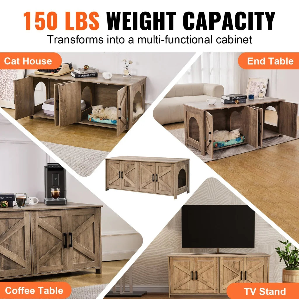 VEVOR Cat Litter Box Enclosure Wooden Litter Box Furniture
