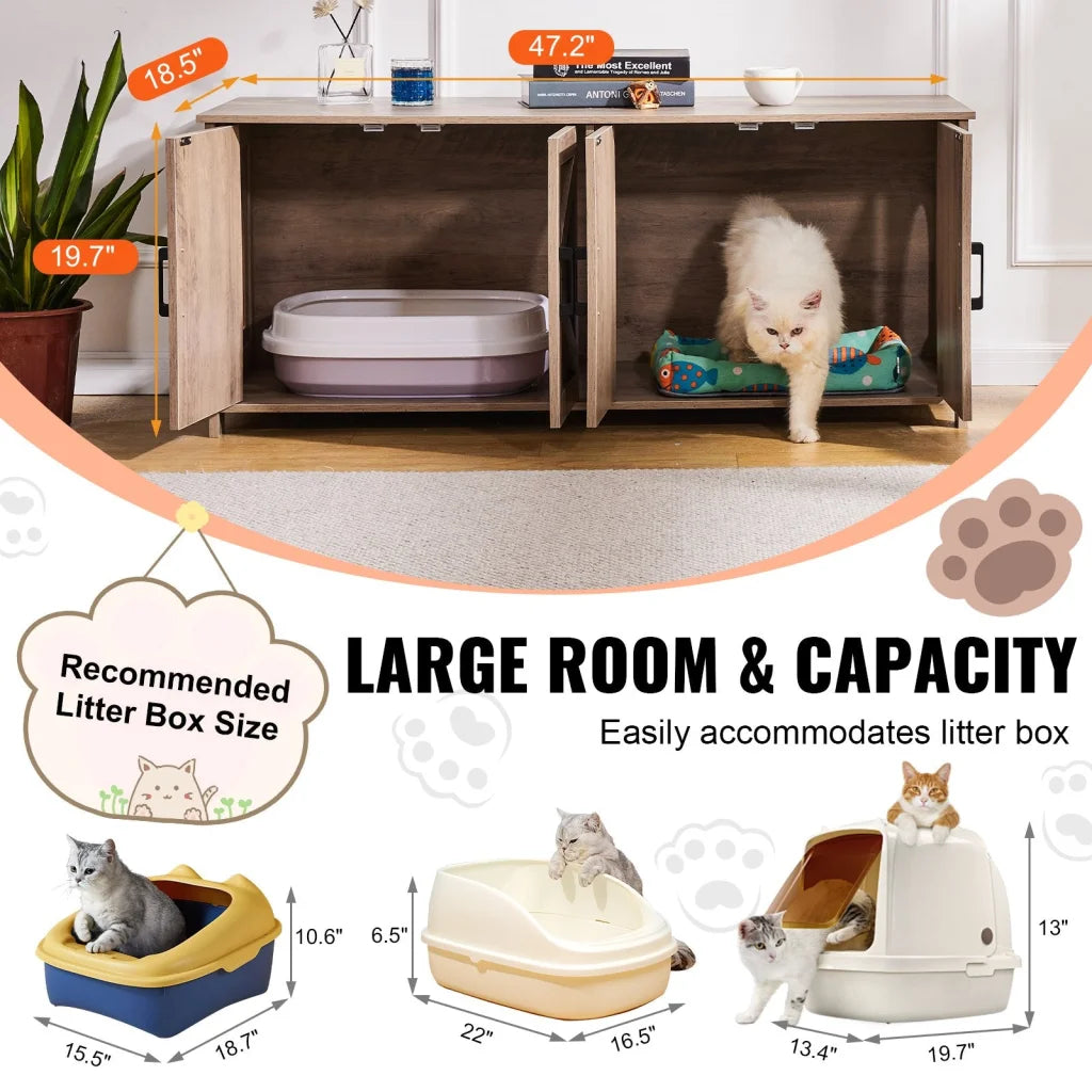 VEVOR Cat Litter Box Enclosure Wooden Litter Box Furniture