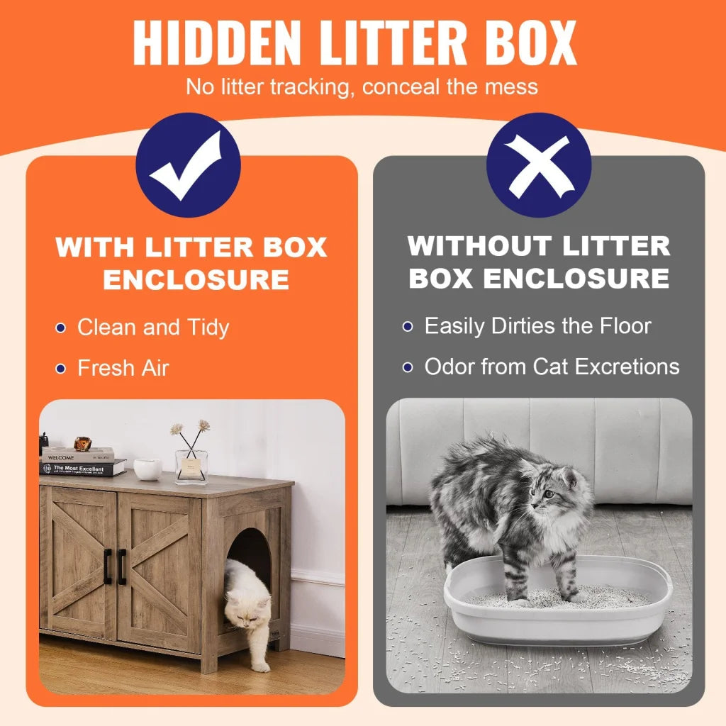VEVOR Cat Litter Box Enclosure Wooden Litter Box Furniture