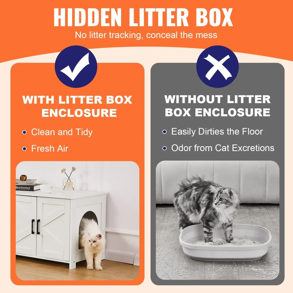 VEVOR Cat Litter Box Enclosure Wooden Litter Box Furniture