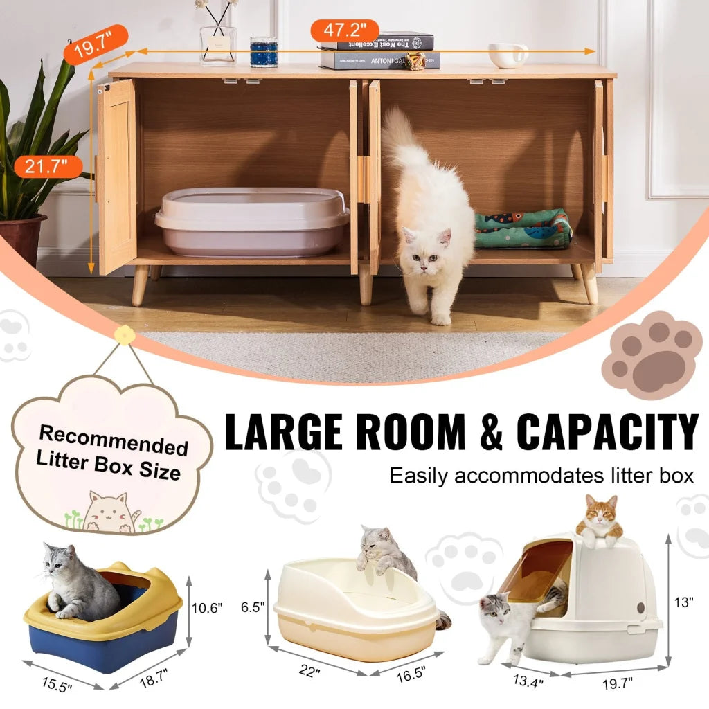 VEVOR Cat Litter Box Enclosure Wooden Litter Box Furniture