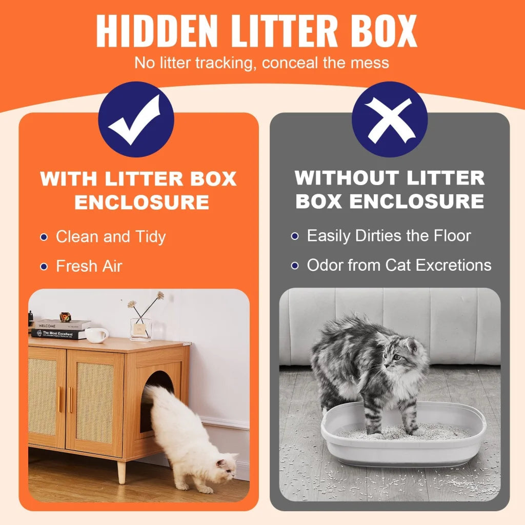 VEVOR Cat Litter Box Enclosure Wooden Litter Box Furniture