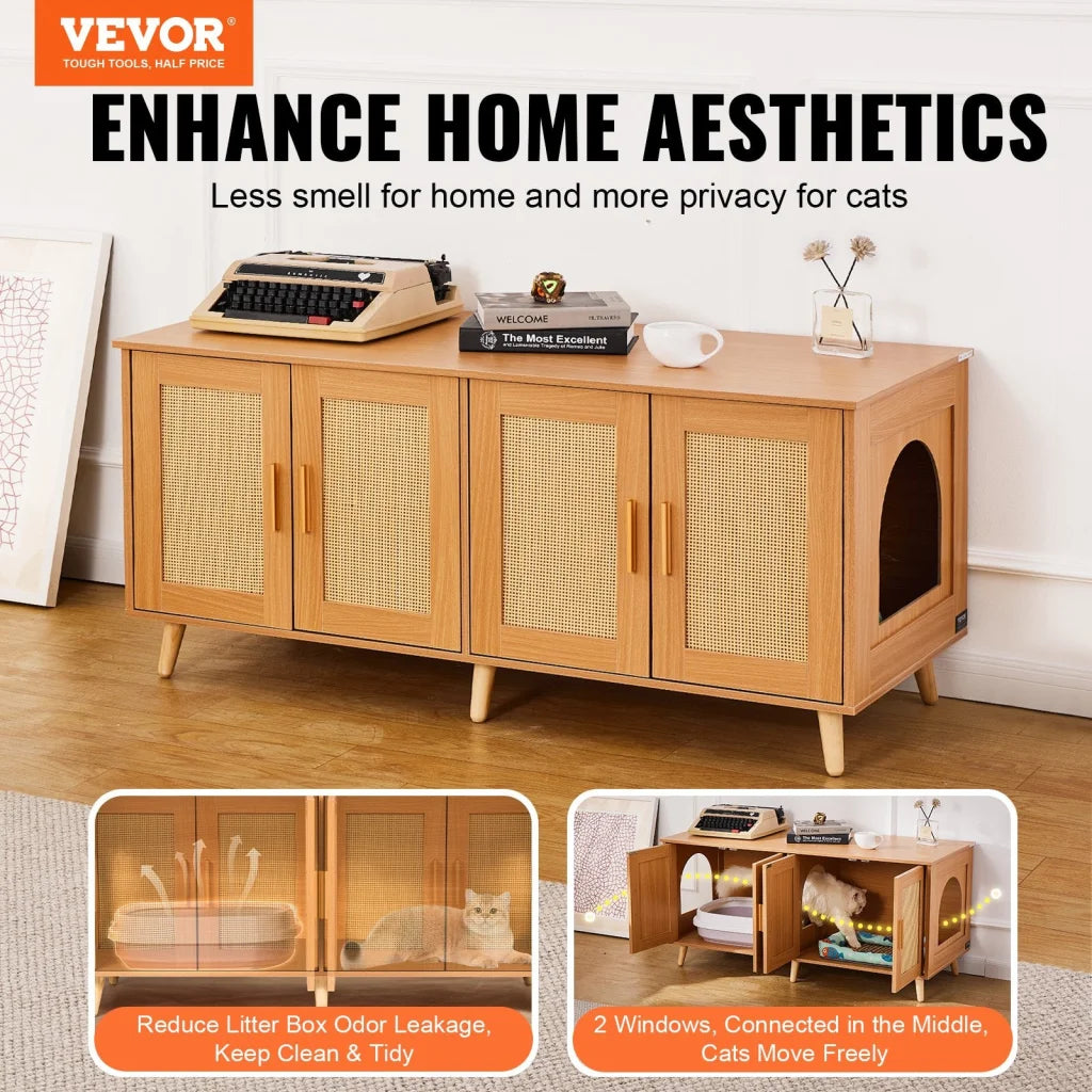 VEVOR Cat Litter Box Enclosure Wooden Litter Box Furniture