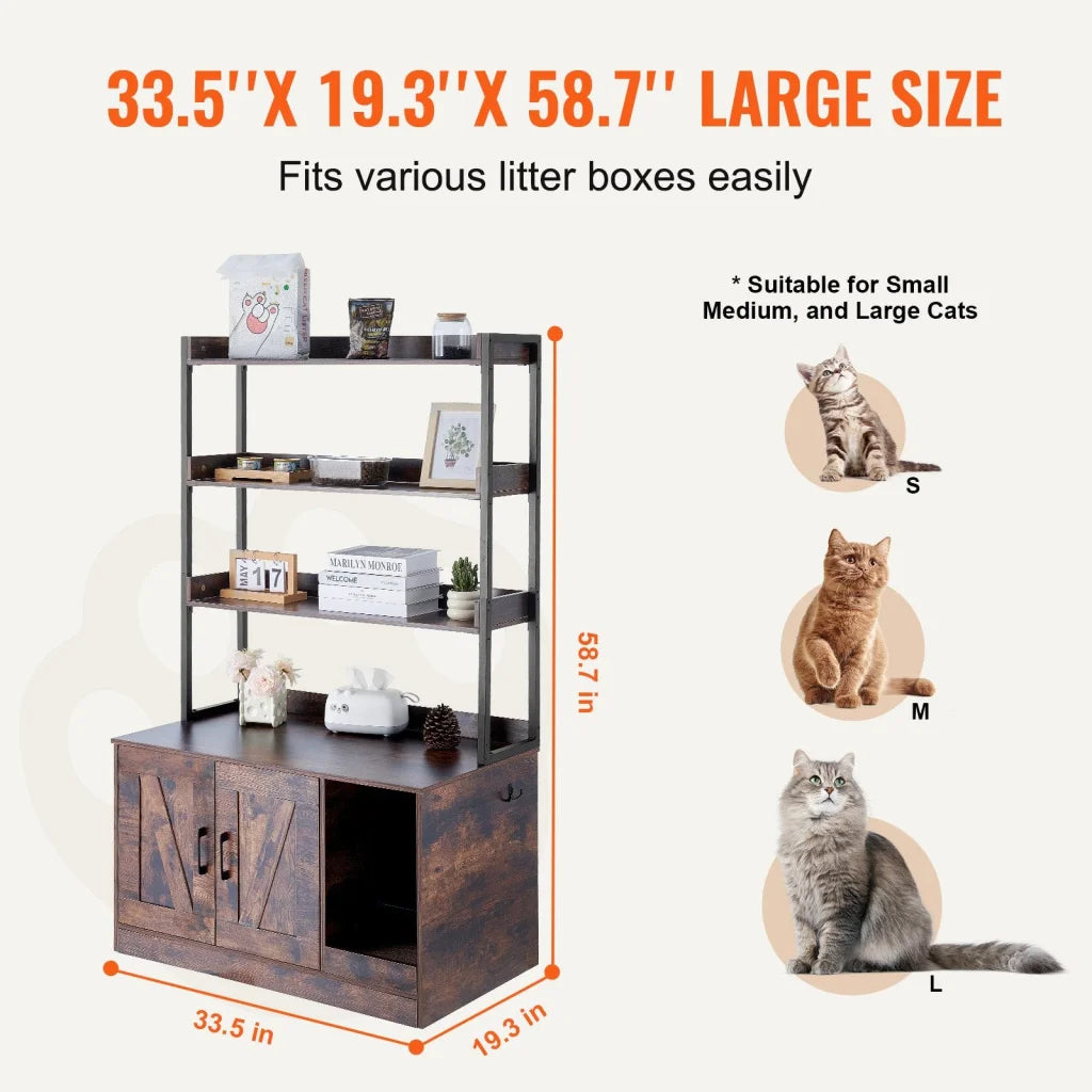 Cat Litter Box Enclosure Wooden Furniture Hidden with 3