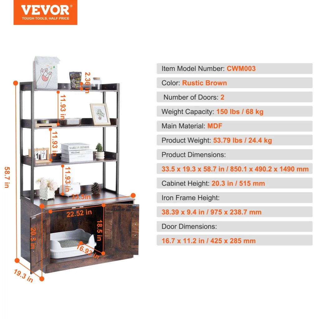 VEVOR Cat Litter Box Enclosure Wooden Litter Box Furniture