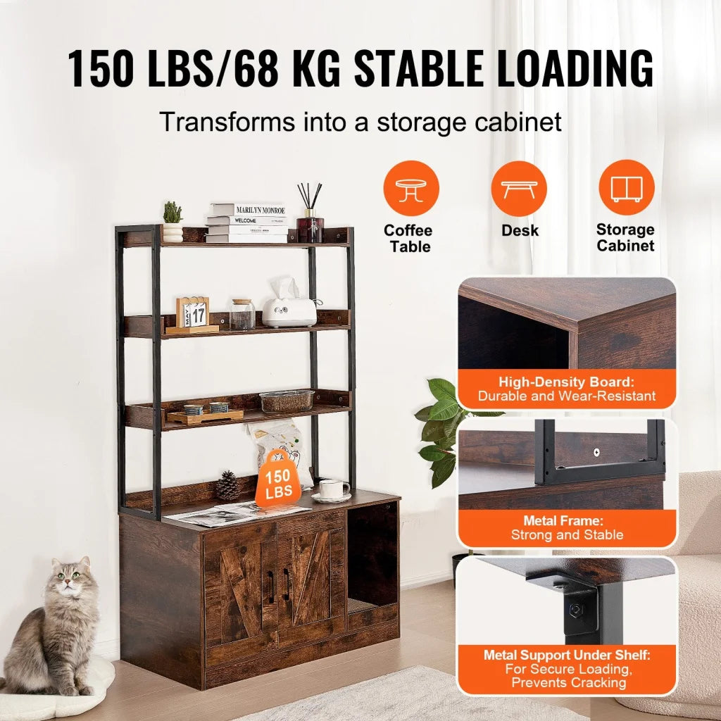 VEVOR Cat Litter Box Enclosure Wooden Litter Box Furniture