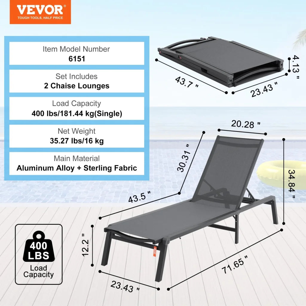 VEVOR Chaise Lounge Chair Outdoor Patio Lounge Chair