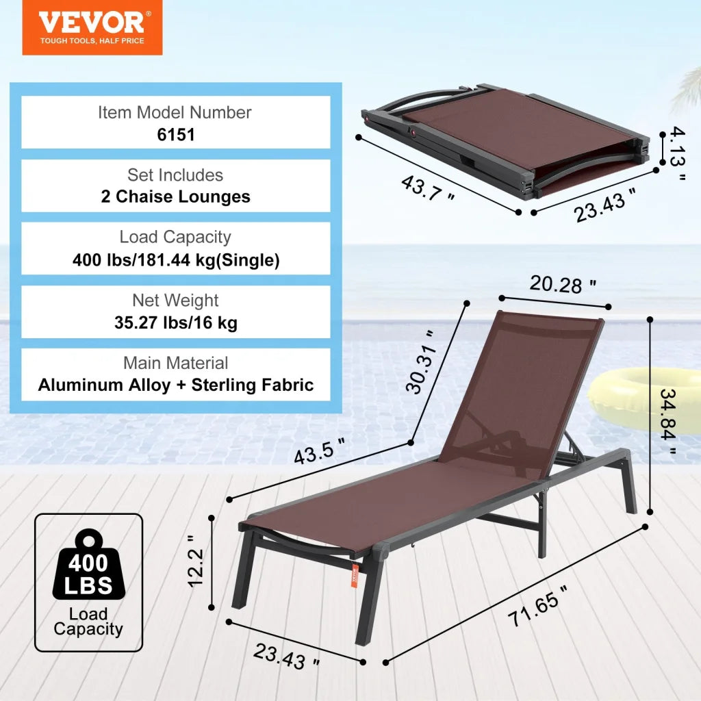 VEVOR Chaise Lounge Chair Outdoor Patio Lounge Chair