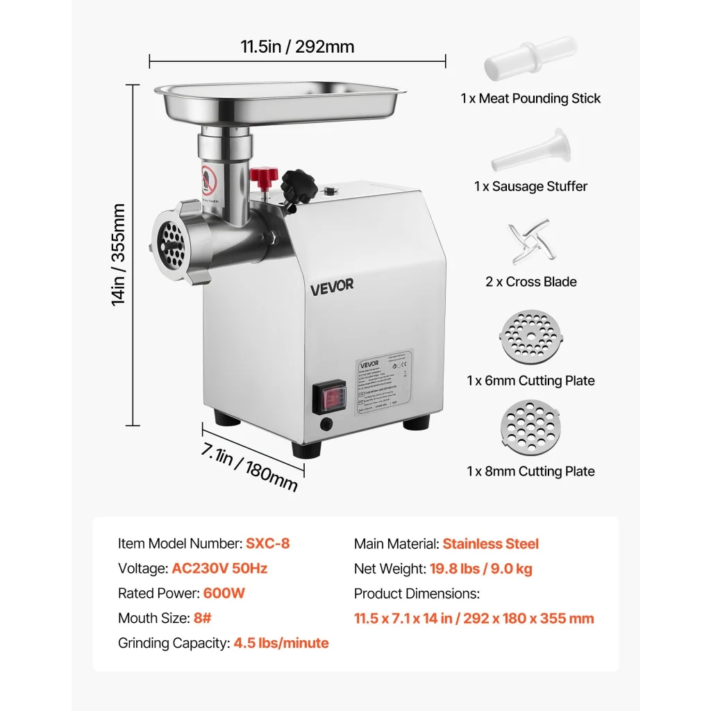 VEVOR Commercial Electric Meat Grinder 4.5 Lbs/Min Sausage