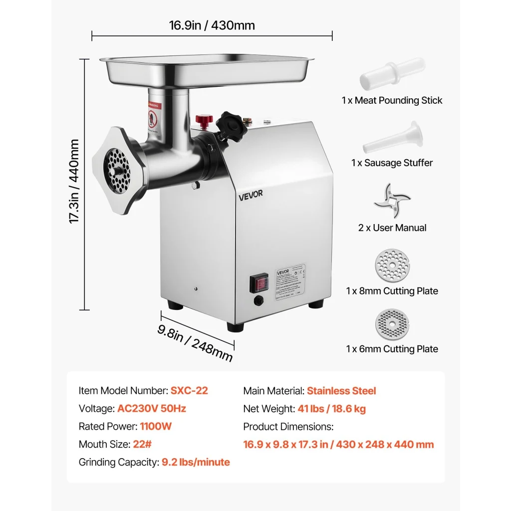 VEVOR Commercial Electric Meat Grinder 9.2 Lbs/Min Sausage