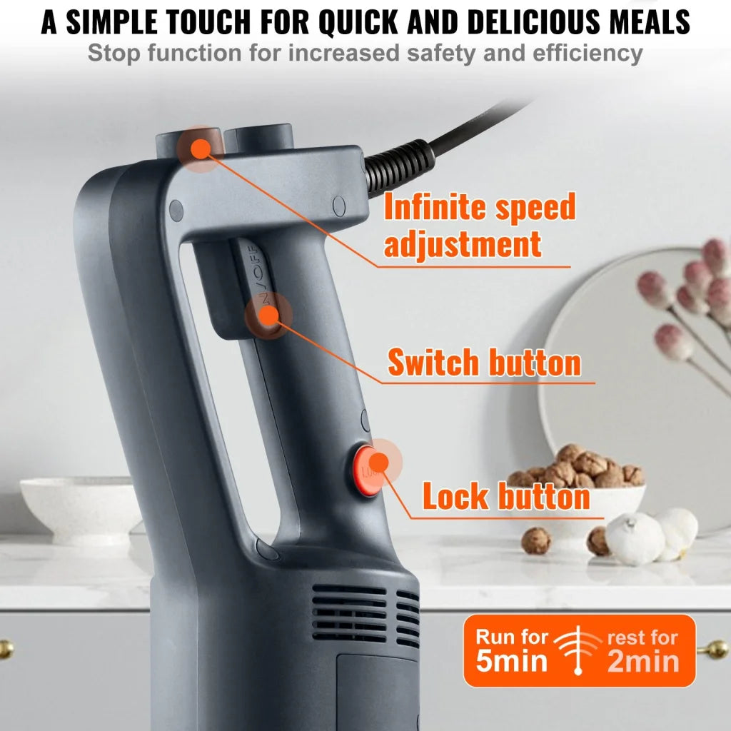 Commercial Immersion Blender Heavy Duty Hand Mixer 750W Variable