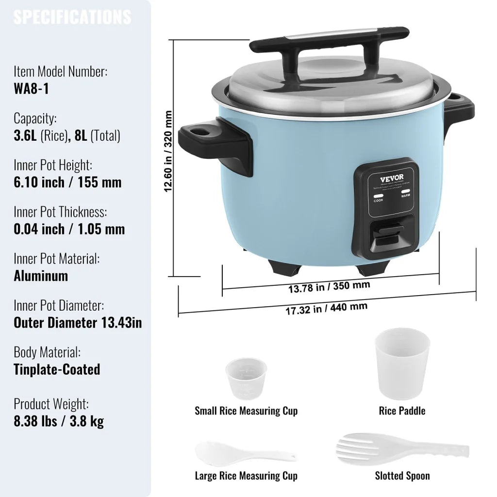 VEVOR Commercial Rice Cooker 40-Cup Rice Cooker 8 Liter