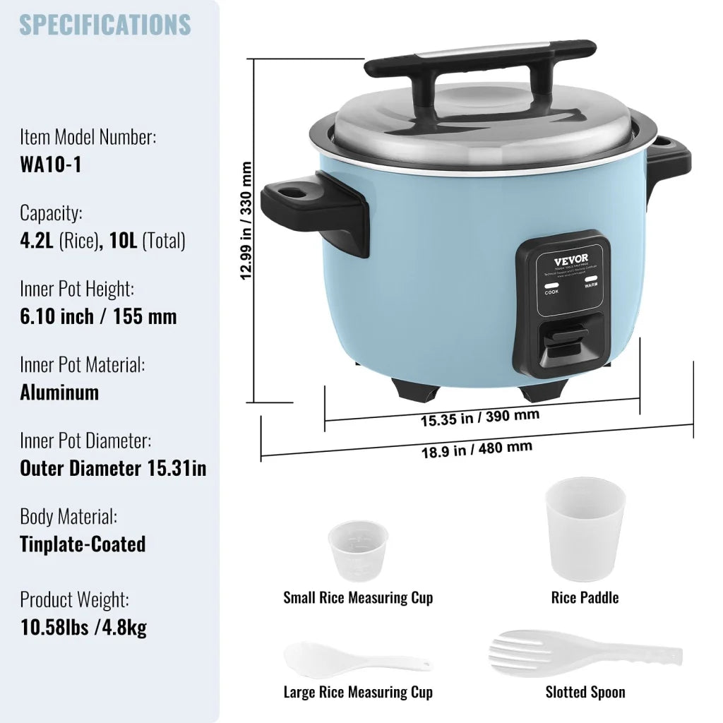 VEVOR Commercial Rice Cooker 50-Cup Rice Cooker 10 Liter