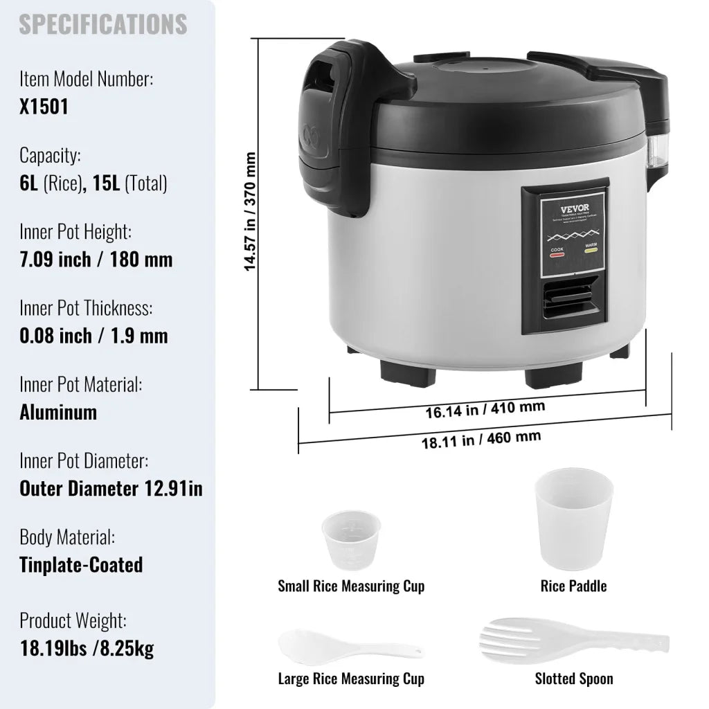 VEVOR Commercial Rice Cooker 70-Cup Rice Cooker 15 Liter