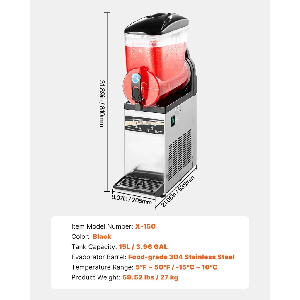 15l vevor commercial slushy with fitted edges and product hardware