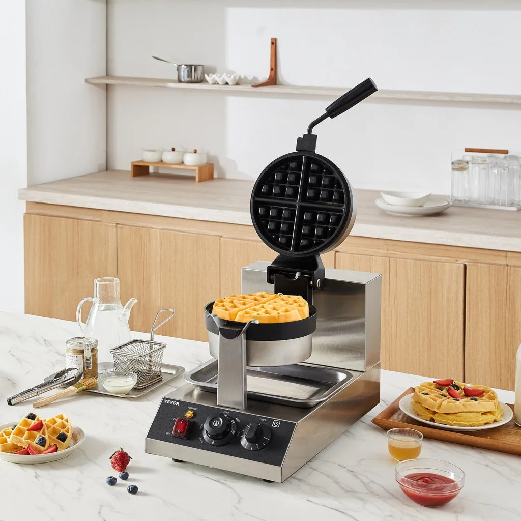Vevor commercial waffle with pack contents and accessory layout