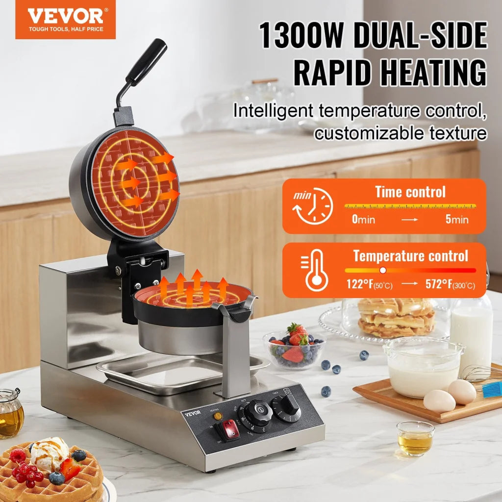 Commercial Waffle Maker 1300W Round Baker