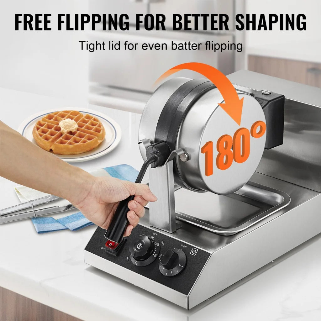 Commercial Waffle Maker 1300W Round Baker Machine Non Stick