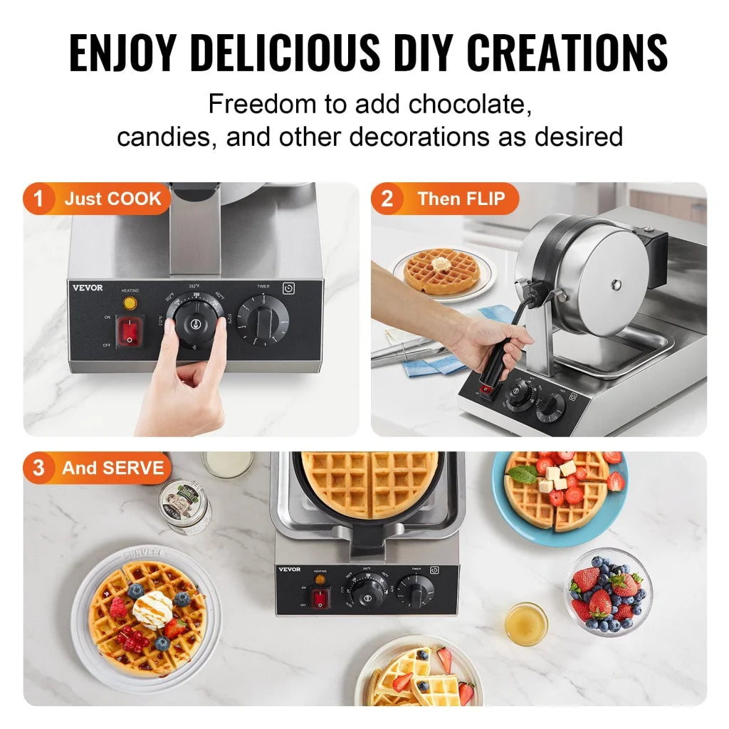 Steel vevor commercial waffle with component details and storage context