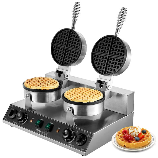 Commercial Waffle Maker Dual Head Round Baker Machine