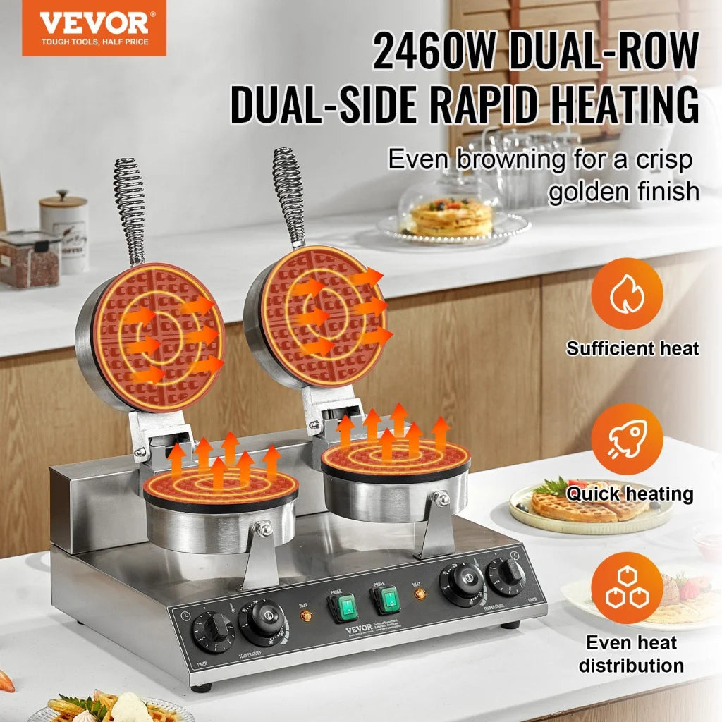 Commercial Waffle Maker Dual Head Round