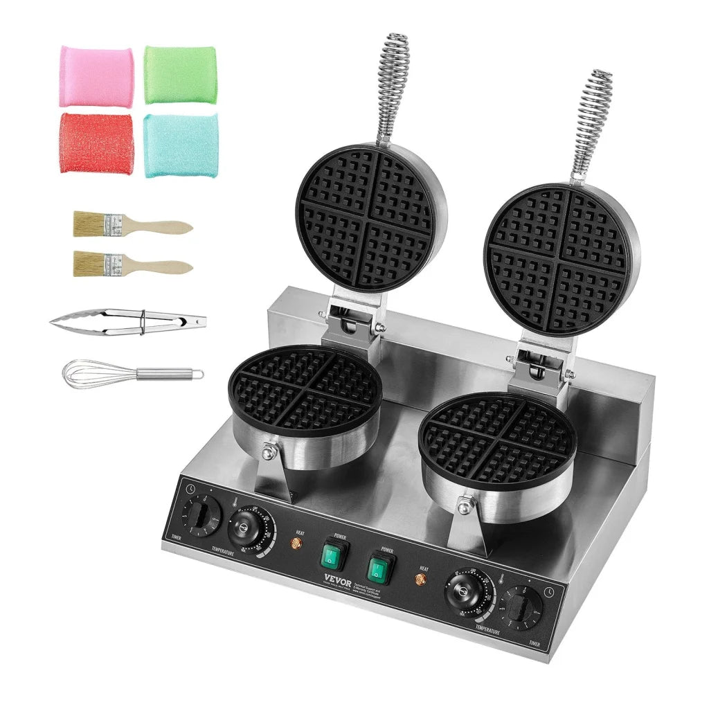 VEVOR Commercial Waffle Maker Dual-Head Round Waffle Baker